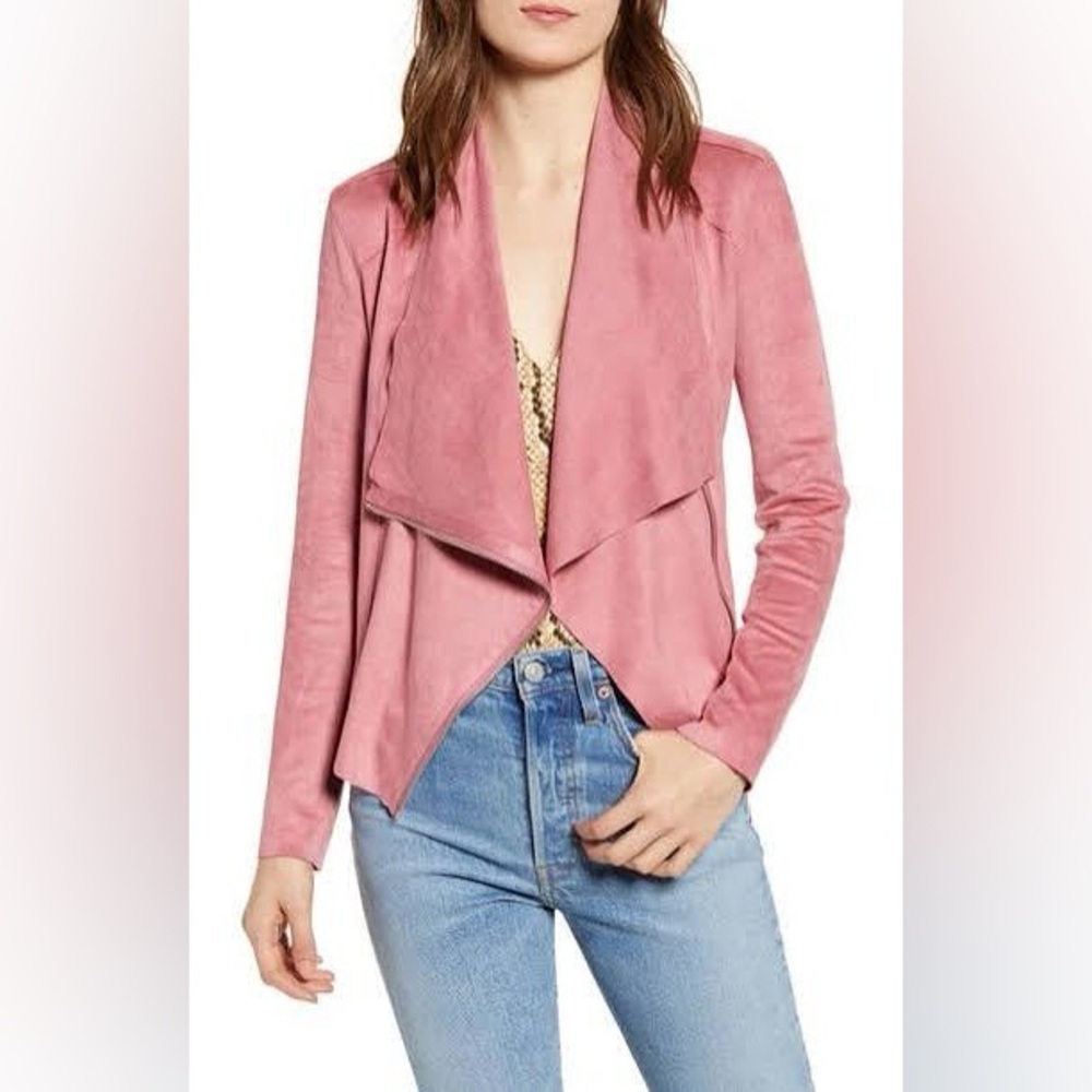 BLANKNYC Drape Front Faux Suede
Jacket in Think Pink